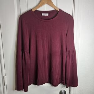 Calvin Klein Eggplant Ribbed Collar Sweater With Fluted Sleeves Medium0